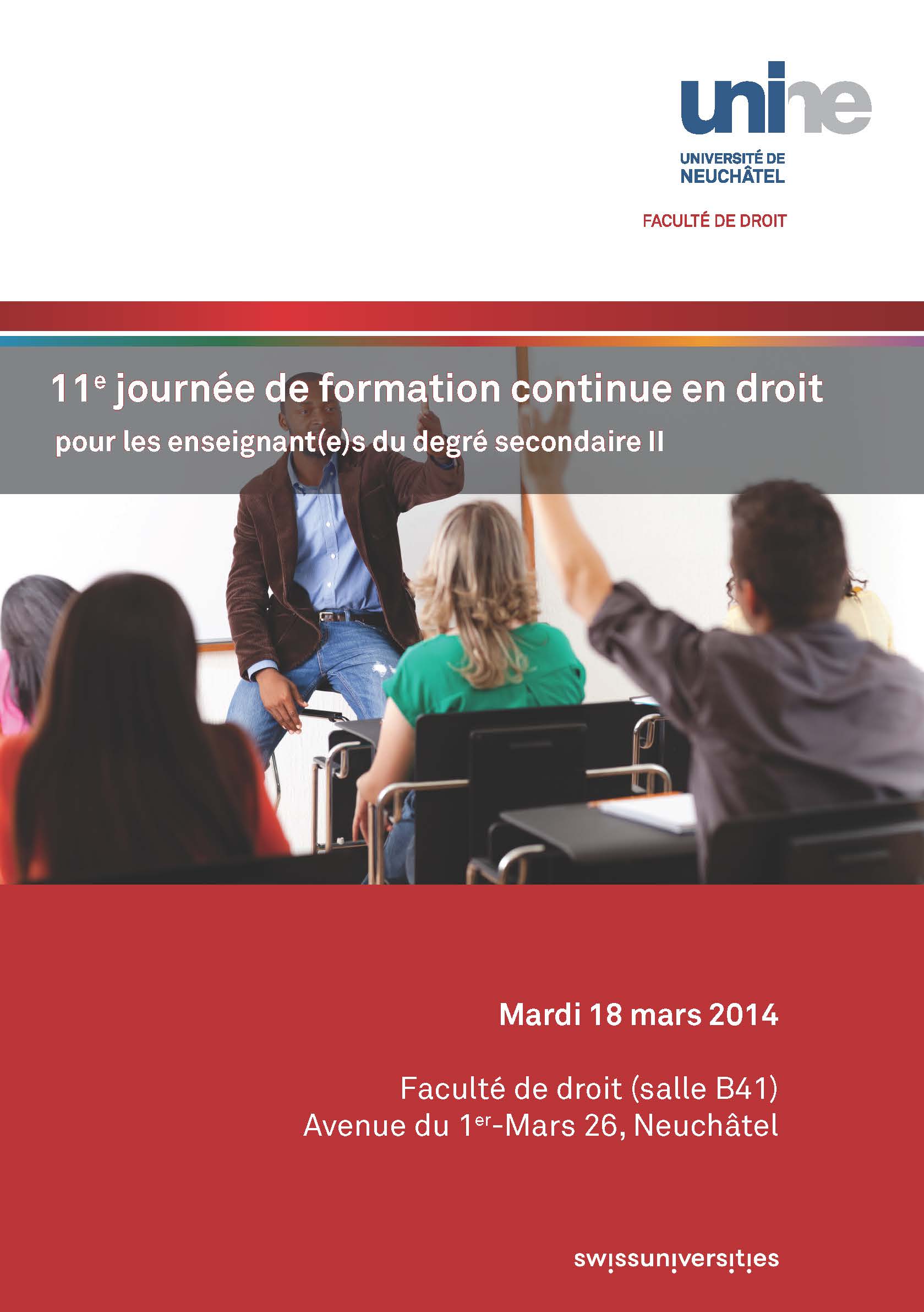 11e journée de formation continue en droit pour les enseignant(e)s du degré secondaire II