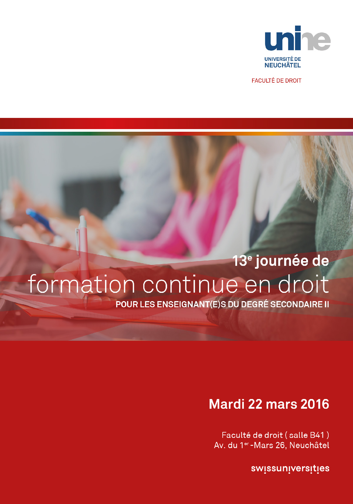 13e Journée de formation continue destinée aux personnes enseignant le droit au degré secondaire II 